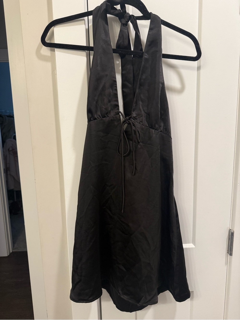 Princess Polly Black Halter Mini Dress with Deep V - Picture 2 of 7